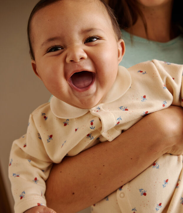 Katoenen babypakje met kraagje en bloemenprint ecru/multicouleur