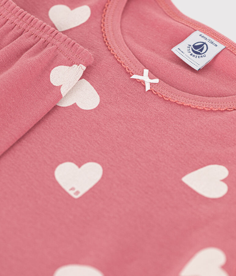 Katoenen kinderpyjama met hartmotiefje roze/ecru