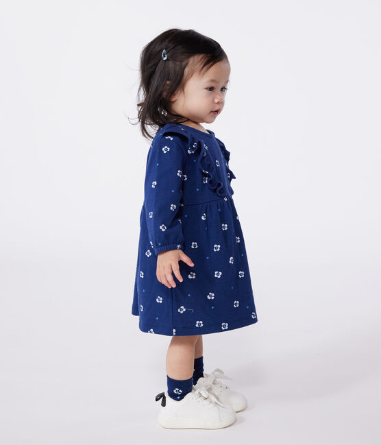 Katoenen babyjurkje met lange mouw en bloemenprint blauw MEDIEVAL/wit MULTICO