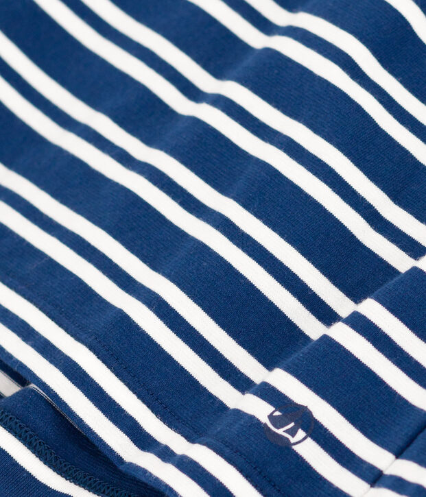 Robe ray&eacute;e manches courtes en coton enfant fille bleu/blanc