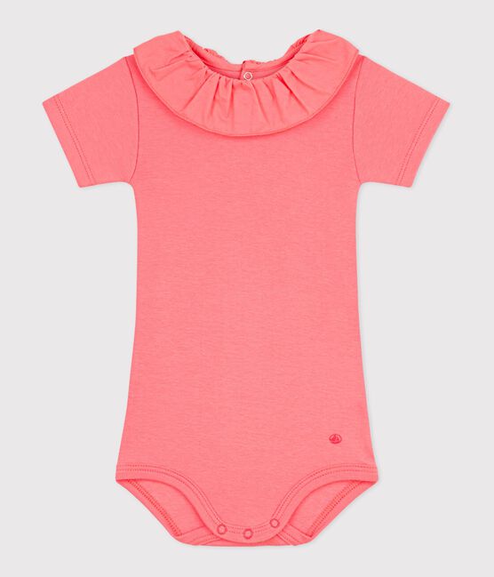 Body bébé en coton à col, uni rose FLAMAND