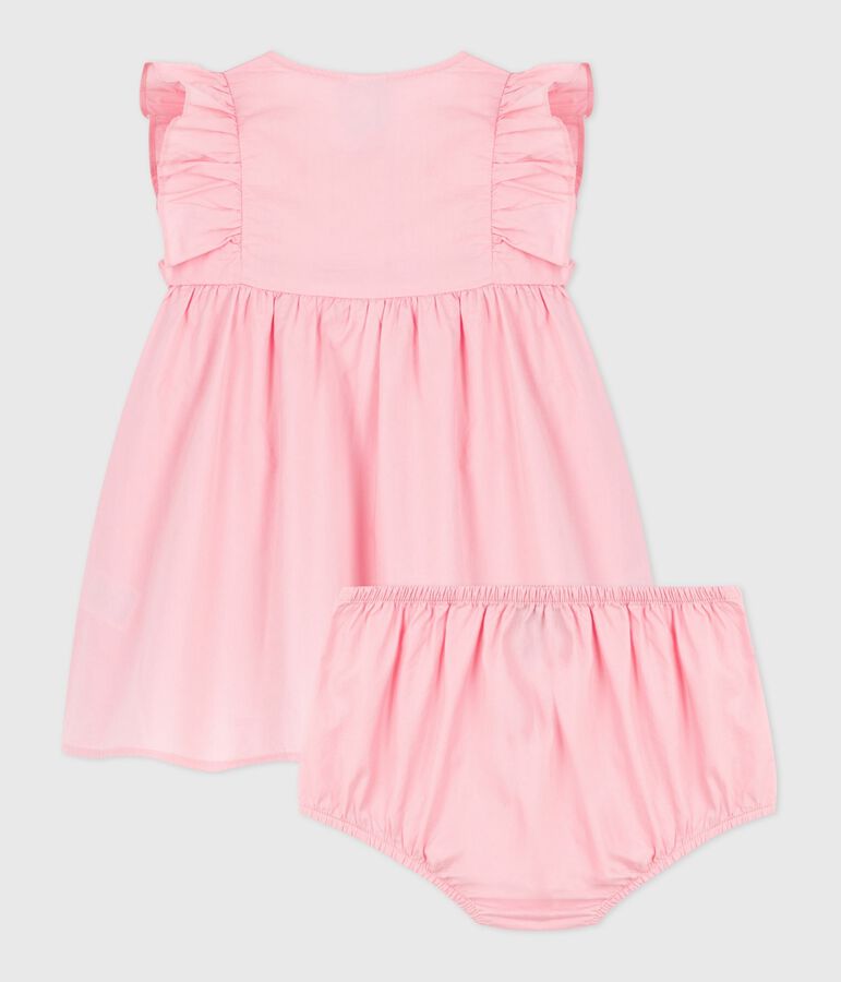 Robe b&eacute;b&eacute; en coton unie et son bloomer rose