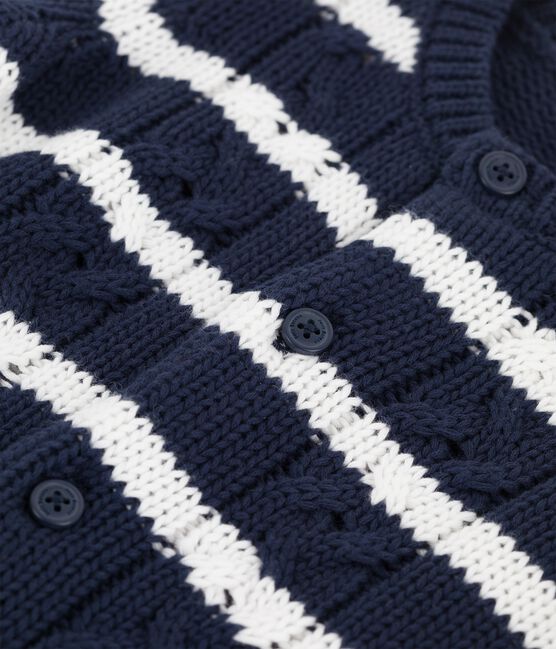 Babycardigan in gekabeld tricot blauw SMOKING/wit MARSHMALLOW