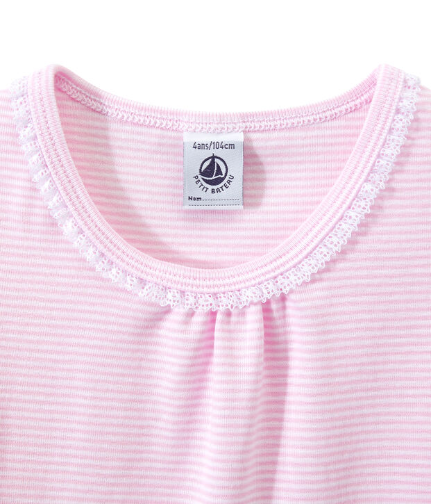 Chemise de nuit fille ray&eacute;e milleraies rose/blanc