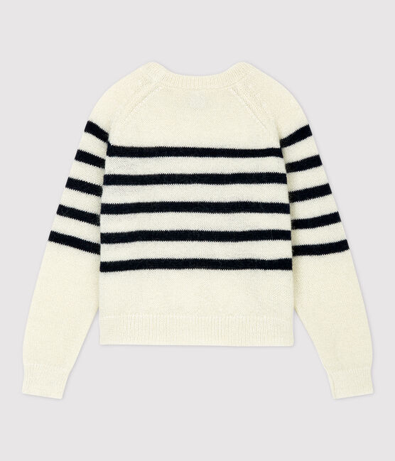 Meisjespull van mohair en katoen wit MARSHMALLOW/blauw SMOKING