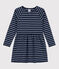Warme gestreepte katoenen jurk met lange mouwen voor meisjes  blauw SMOKING/ SKY CHINE