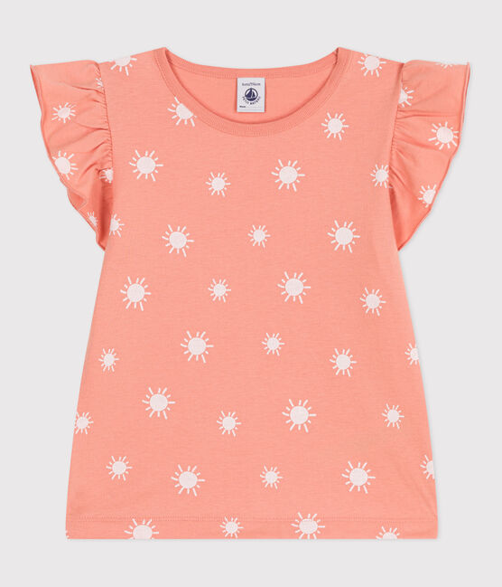 Katoenen T-shirt met korte mouwen en print voor kinderen oranje ABRICOT/ MARSHMALLOW