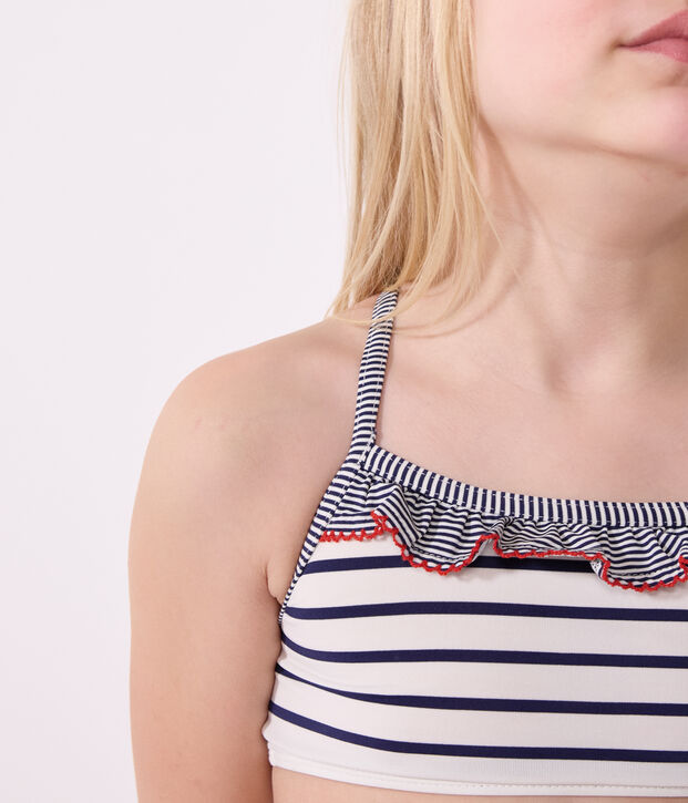 Gestreept tweedelig badpak voor kinderen wit/blauw