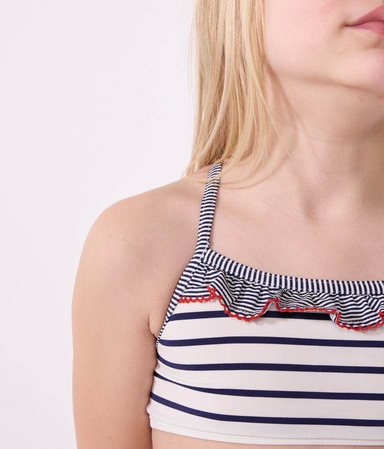 Gestreept tweedelig badpak voor kinderen wit/blauw