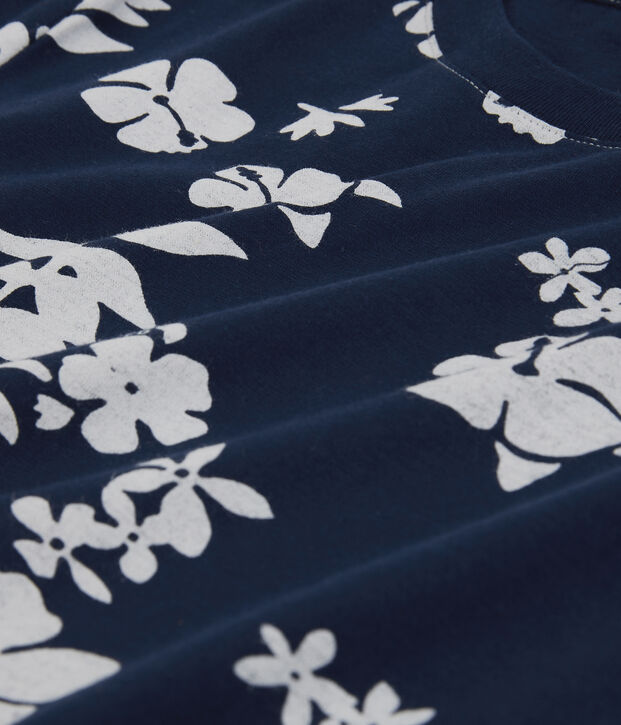 Tee-shirt LE DROIT col rond en coton bio Femme bleu/blanc