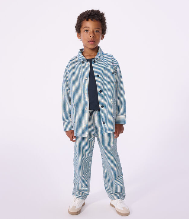 Pantalon enfant en coton &agrave; rayures bleu/blanc