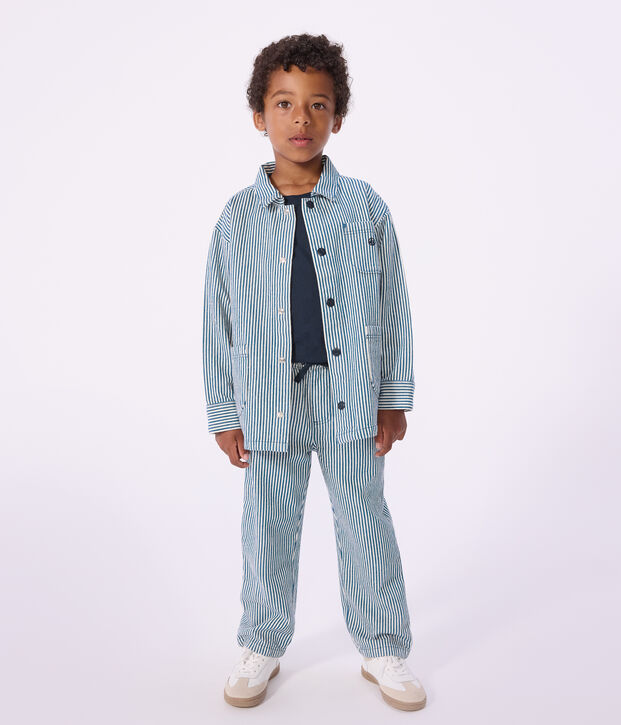 Pantalon enfant en coton &agrave; rayures bleu/blanc