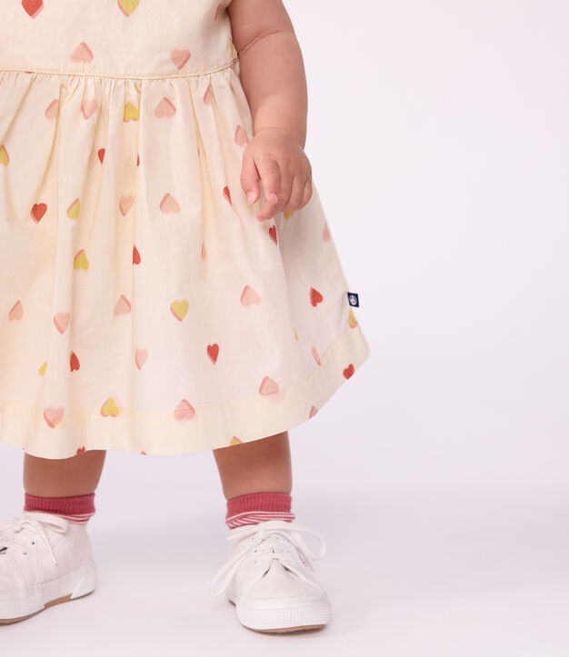 Robe b&eacute;b&eacute; en coton manches courtes imprim&eacute;e c&oelig;urs &eacute;cru/multicouleur