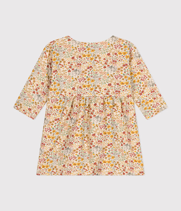 Jurk met lange mouwen in doorgestikte tubic met print voor baby's ecru/multicouleur