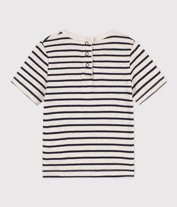 Tee-shirt manches courtes b&eacute;b&eacute; en coton ray&eacute; beige/bleu