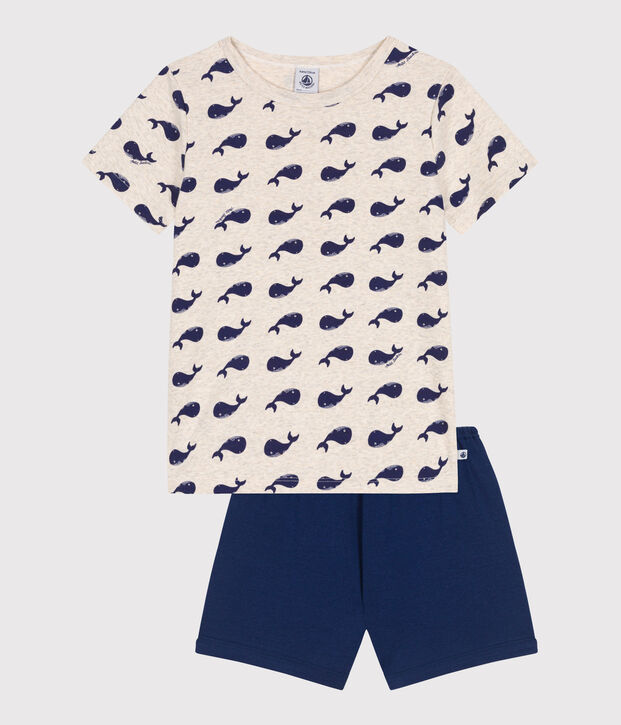 Korte katoenen kinderpyjama met walvisprint blauw/multicouleur