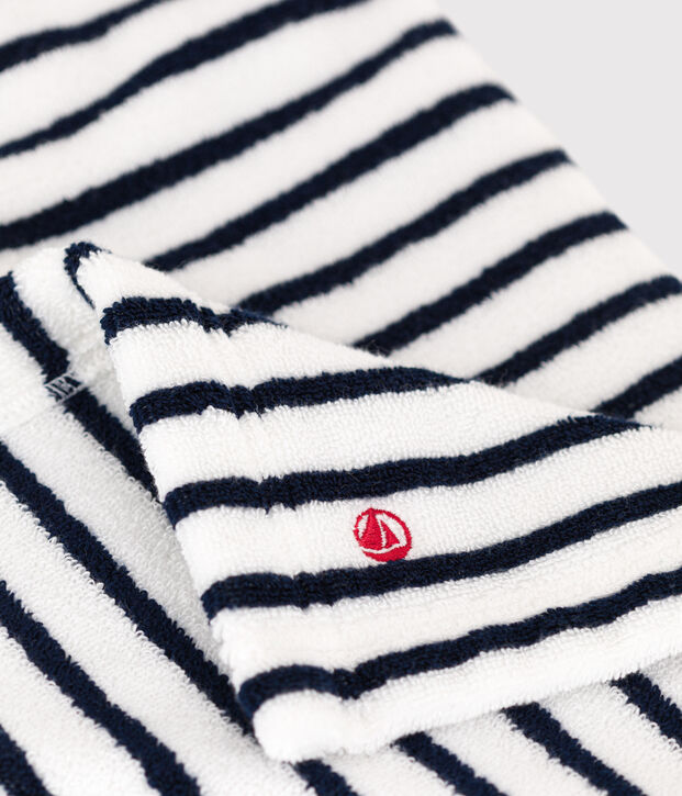 Gestreepte badcape uit badstof voor baby's wit/blauw