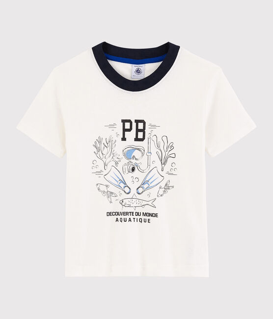 Katoenen T-shirt met korte mouwen voor jongens wit MARSHMALLOW