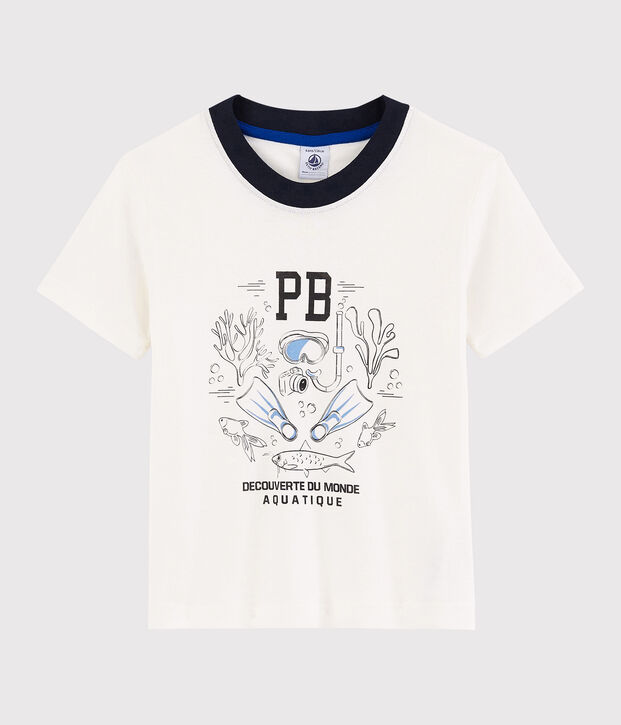 Tee-shirt manches courtes en coton enfant gar&ccedil;on blanc