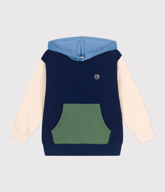 Sweatshirt à capuche enfant en coton uni bleu MEDIEVAL/blanc MULTICO