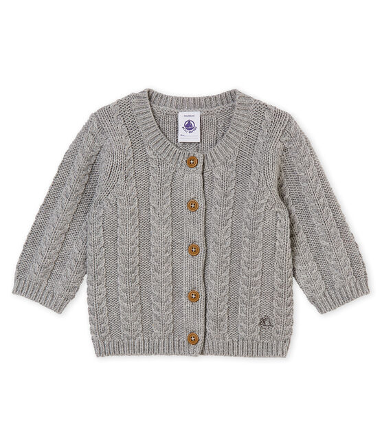 Cardigan en tricot laine et coton torsadé bébé mixte gris SUBWAY CHINE