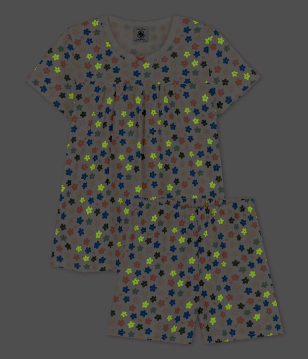 Pyjacourt fleurs phosphorescentes petite fille en coton blanc/multicouleur
