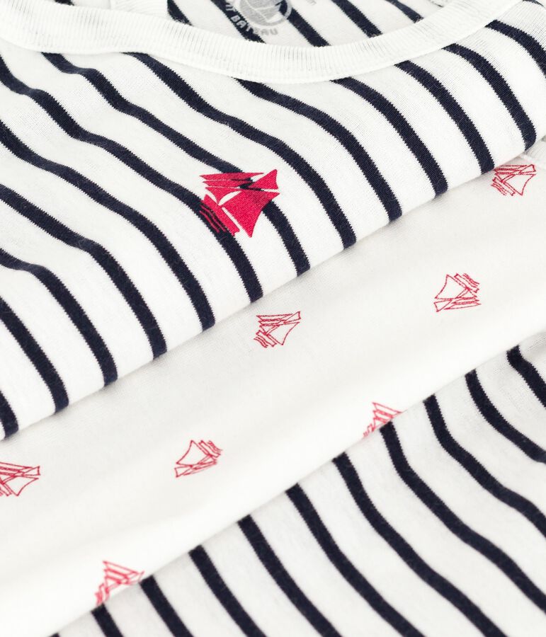 Driedelig babysetje in marinestijl met body met bootjesprint wit/blauw