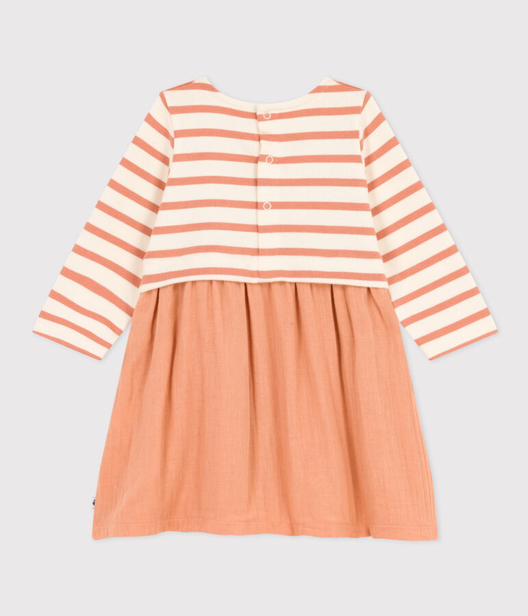 Robe manches longues bimati&egrave;re b&eacute;b&eacute; rose/&eacute;cru