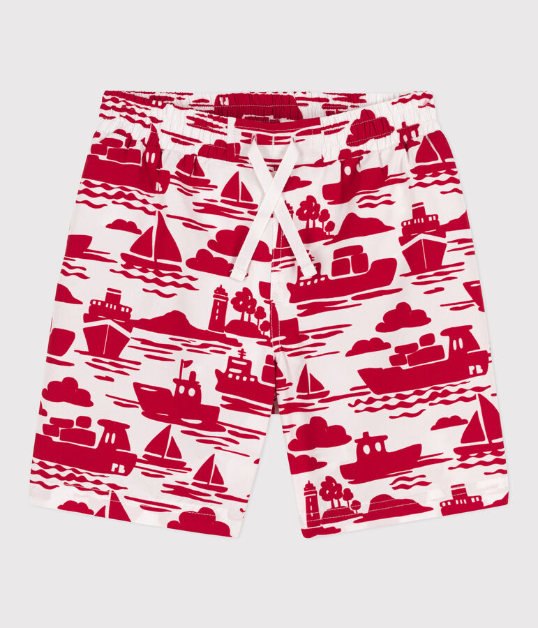 Gerecycleerde zwemshort met print voor jongens ecru/rood
