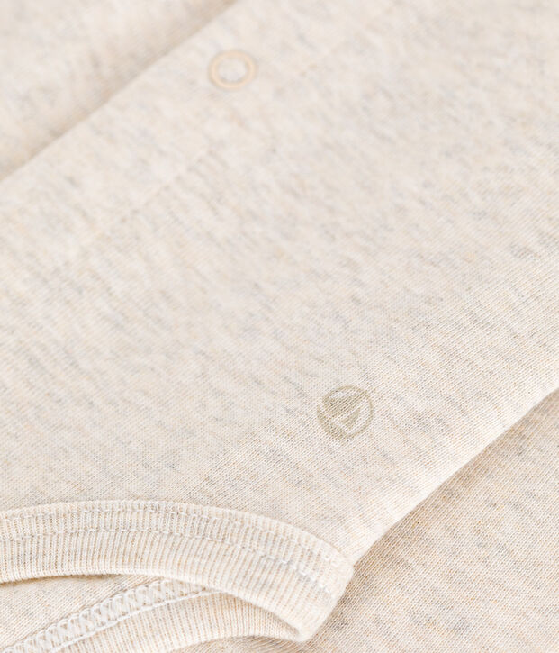 Body manches longues &agrave; col en coton b&eacute;b&eacute; beige chin&eacute;