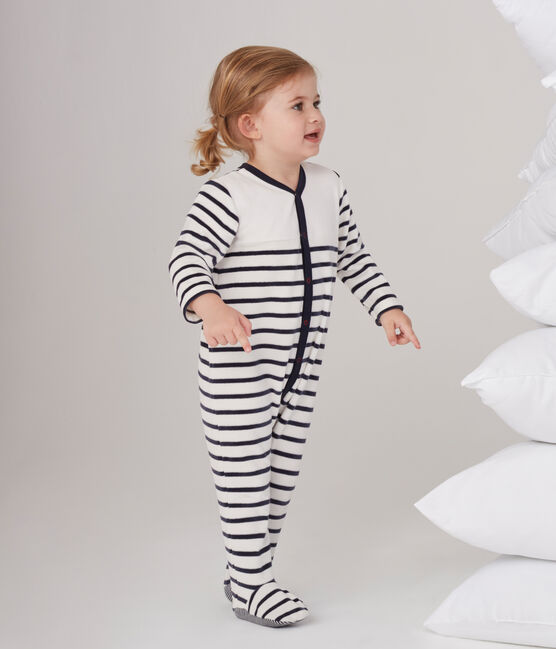 Uniseks babypyama in fluweel wit MARSHMALLOW/blauw SMOKING