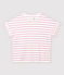 Gestreept dames-T-shirt van katoen/linnen wit MARSHMALLOW/roze BOHEME