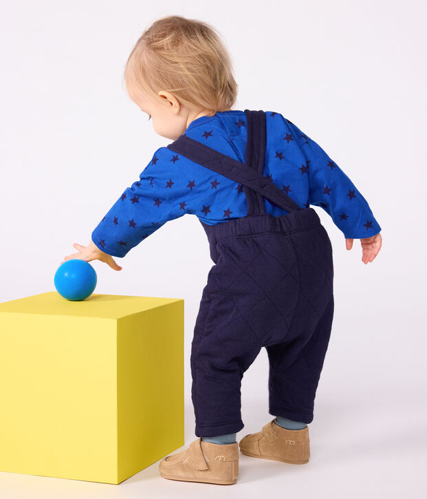 Salopette b&eacute;b&eacute; en coton &eacute;pais jambes longues, unie bleu marine