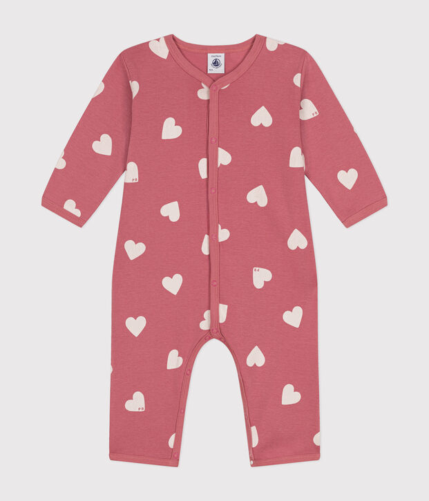 Pyjama sans pieds imprim&eacute; en coton b&eacute;b&eacute; rose/blanc
