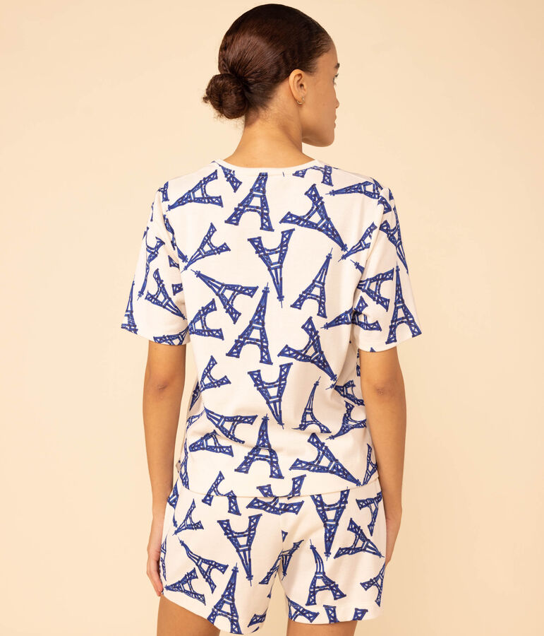 Korte pyjama Paris in katoen voor dames ecru/multicouleur