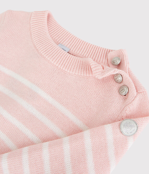 Pull en laine et coton enfant fille rose/blanc