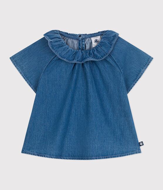 Babybloesje van spijkerstof met korte mouwen blauw DENIM CLAIR
