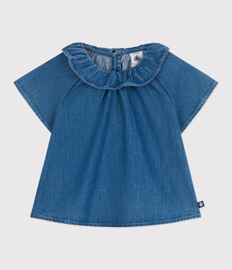 Blouse b&eacute;b&eacute; en jean manches courtes bleu