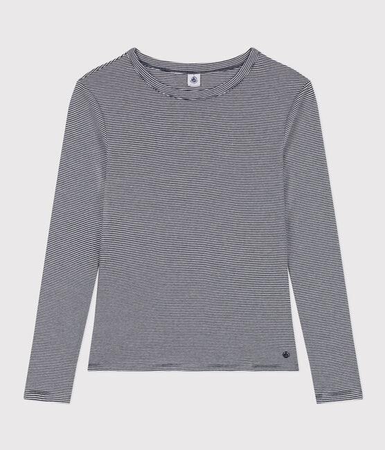 L'Iconique, gestreept T-shirt met lange mouw van ribstof voor dames blauw SMOKING/wit MARSHMALLOW