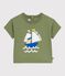 Katoenen baby-T-shirt met korte mouwen en meeuwmotiefje groen OLIVINE