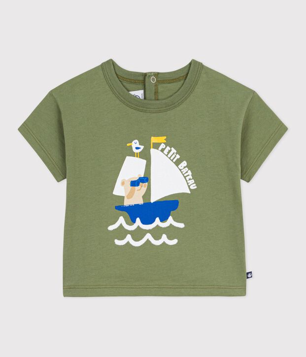 Tee-shirt b&eacute;b&eacute; en coton &agrave; manches courtes, motif mouette kaki