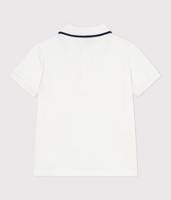 Katoenen polo met korte mouwen voor kinderen wit MARSHMALLOW