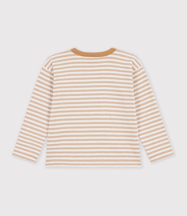 Tee-shirt enfant manches longues &agrave; rayures beige/&eacute;cru/beige