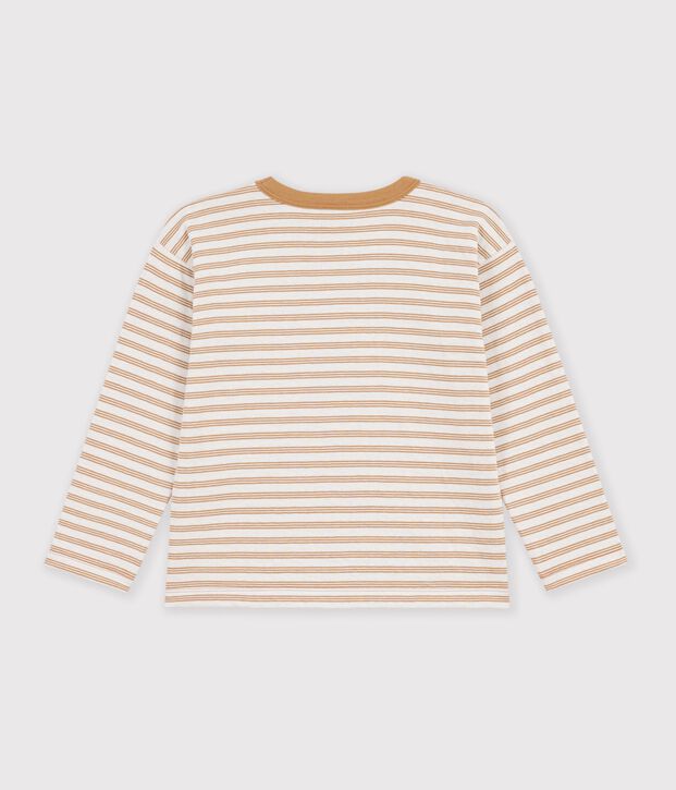 Tee-shirt enfant manches longues &agrave; rayures beige/&eacute;cru/beige