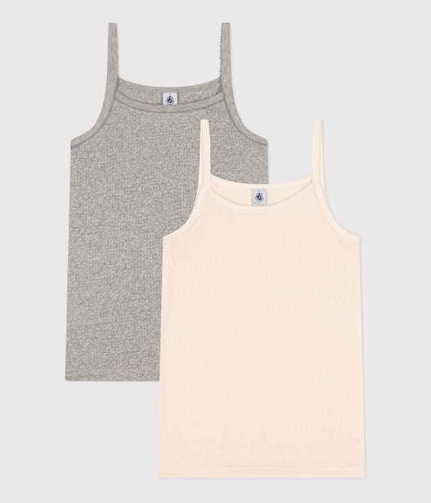 Lot de 2 chemises &agrave; bretelles en coton ajour&eacute; femme multicouleur