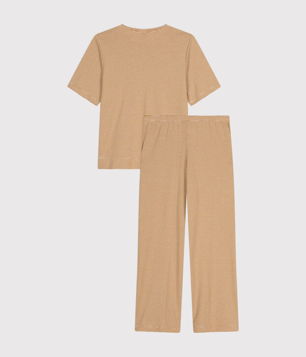 Pyjama en coton ray&eacute; femme marron/blanc