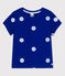 Katoenen-linnen T-shirt met korte mouwen voor meisjes blauw SURF/wit MARSHMALLOW