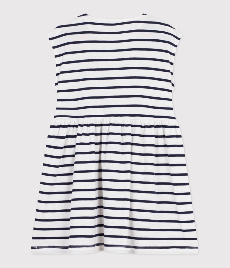 Robe sans manches enfant en coton &agrave; rayures blanc/bleu