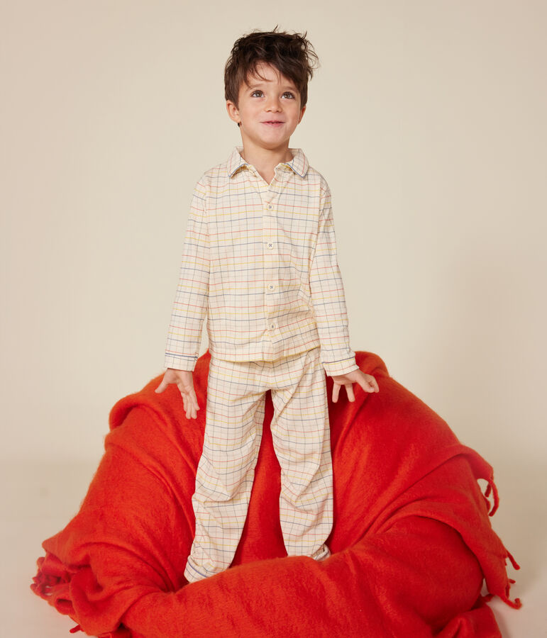 Katoenen kinderpyjama met ruitjesprint ecru/multicouleur