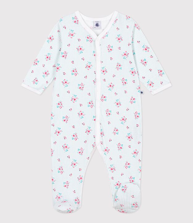 Pyjama b&eacute;b&eacute; en coton imprim&eacute; fleuri blanc/multicouleur
